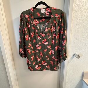 St. John's Bay Floral Blouse - Olive and Rose